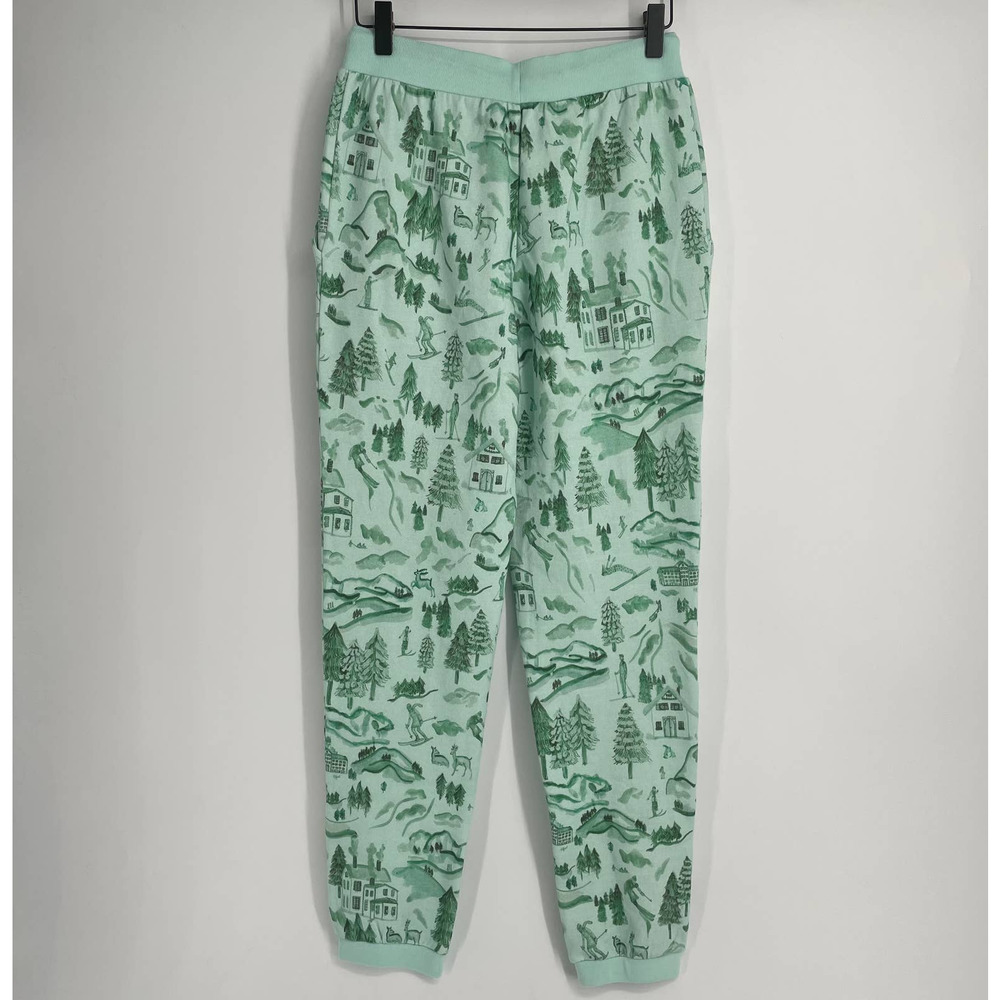 Hill House Teddy Jogger Sweatpants in Ski Chalet Print Green - Picture 2 of 8